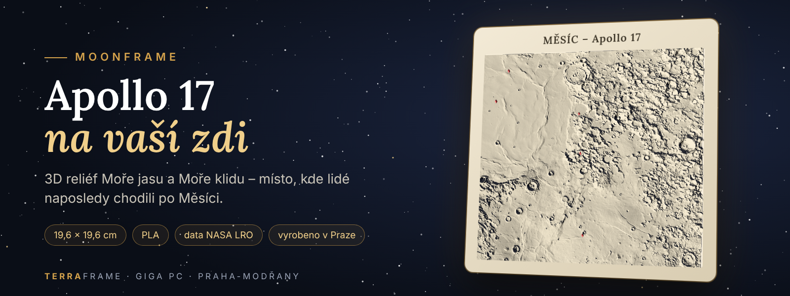 MoonFrame Apollo 17 – 3D reliéf Měsíce v rámečku
