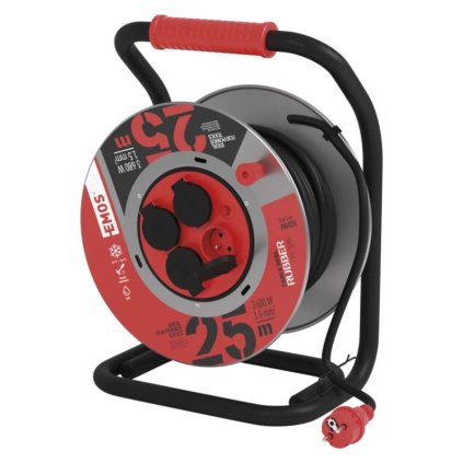 Venkovní prodlužovací kabel na bubnu 25 m, 4 zásuvky, 1,5mm2, guma, pohyblivý střed  EMOS