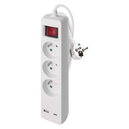 PRODLUŽKA 3Z 2M S VYP. 1,5MM +USB A+C  EMOS