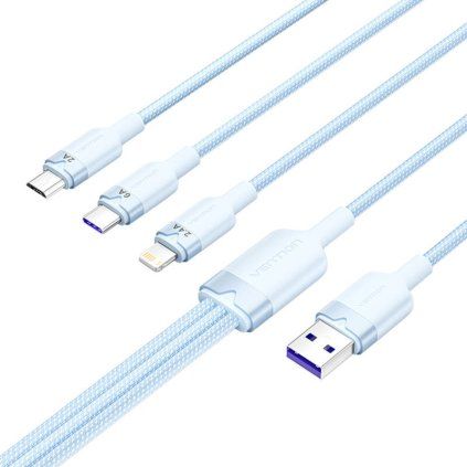 Kabel USB 2.0 A na 3 v 1 6A Vention CTRLG 1,5M (modrý)