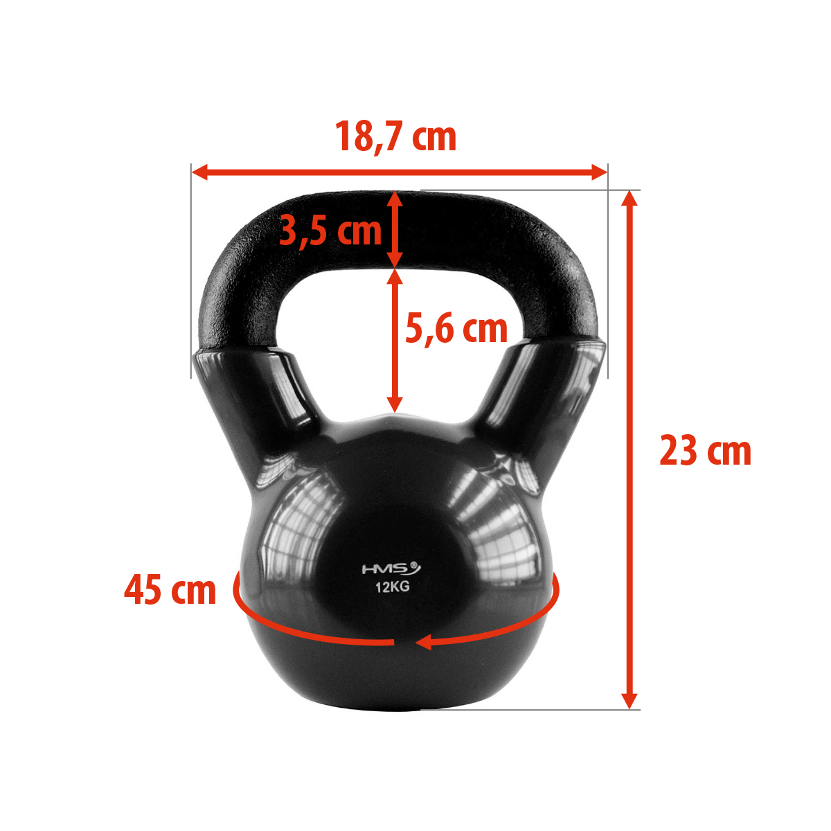 KNV12 ČERNÝ KETTLEBELL POKRYTÝ VINYLEM HMS