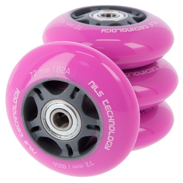 PU 72x24 + ABEC 7 RŮŽOVÁ SESTAVA KOLEČEK S LOŽISKY NILS EXTREME