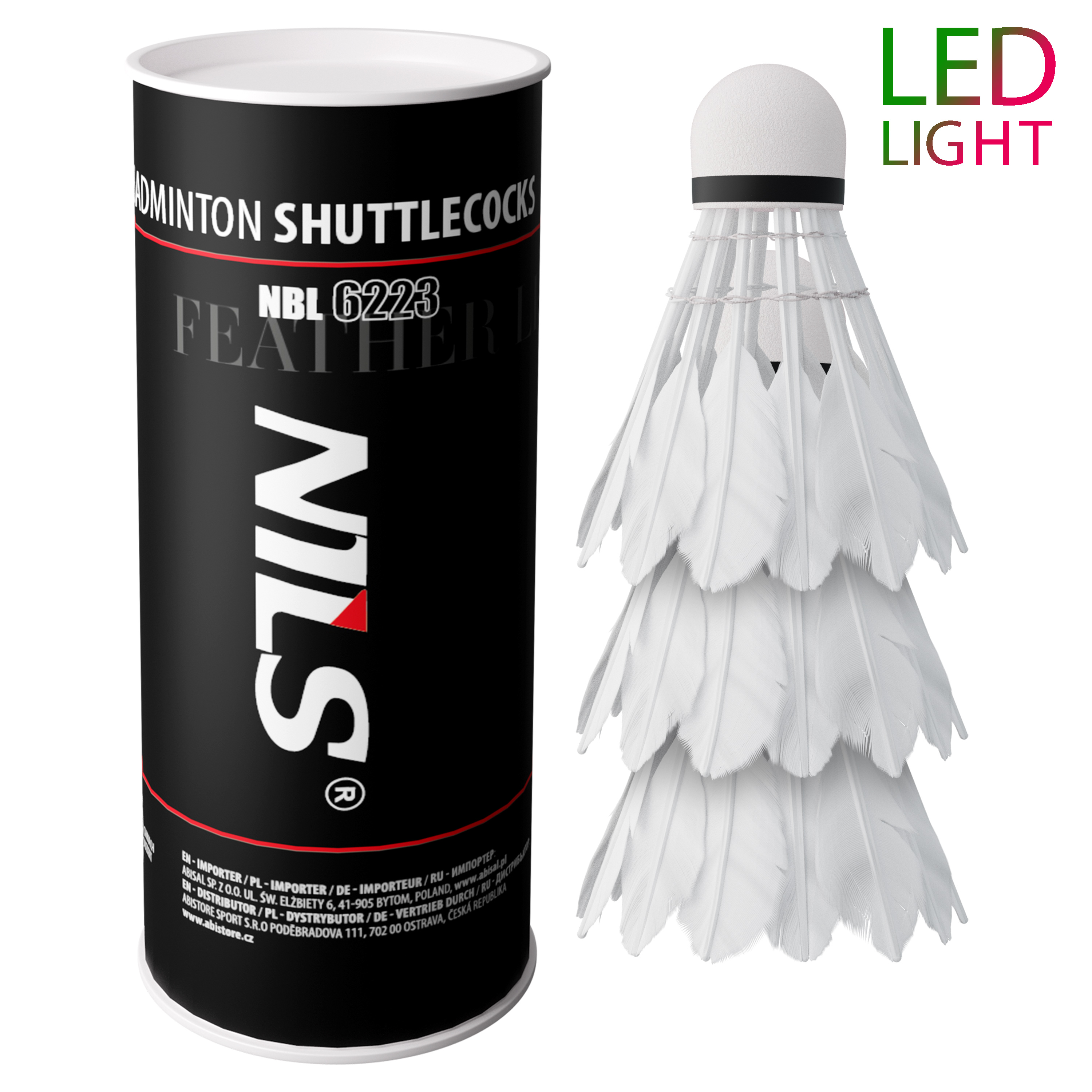 NBL6223 BADMINTONOVÉ MÍČKY Z PEŘÍ S LED 3 KS NILS