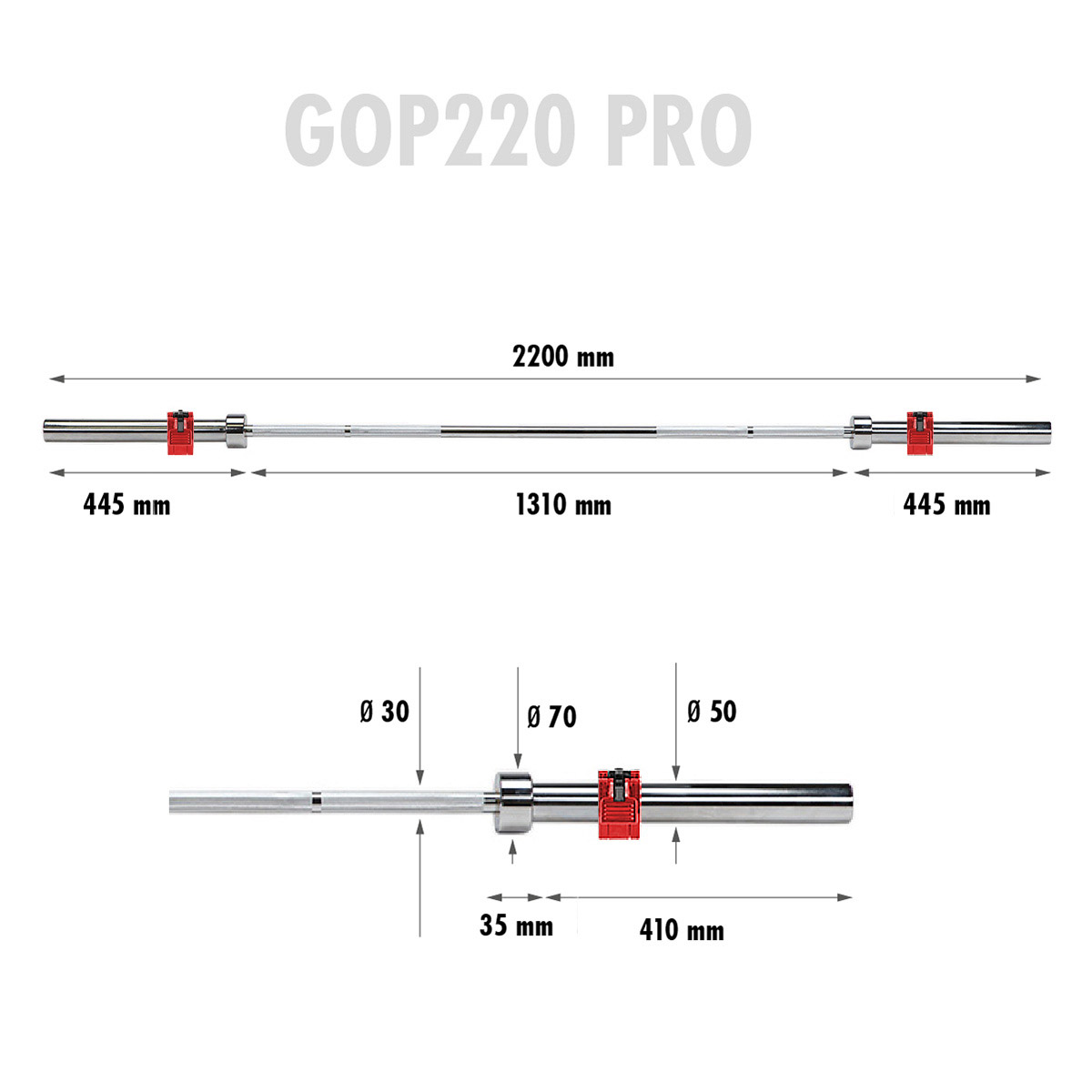 GOP220 PRO OLYMPIJSKÁ OBOURUČNÍ OSA 220CM x 50MM HMS