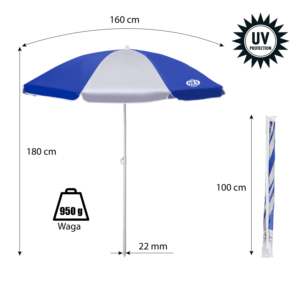 NC7813 TM.MODRÝ SLUNEČNÍK 160 CM NILS CAMP