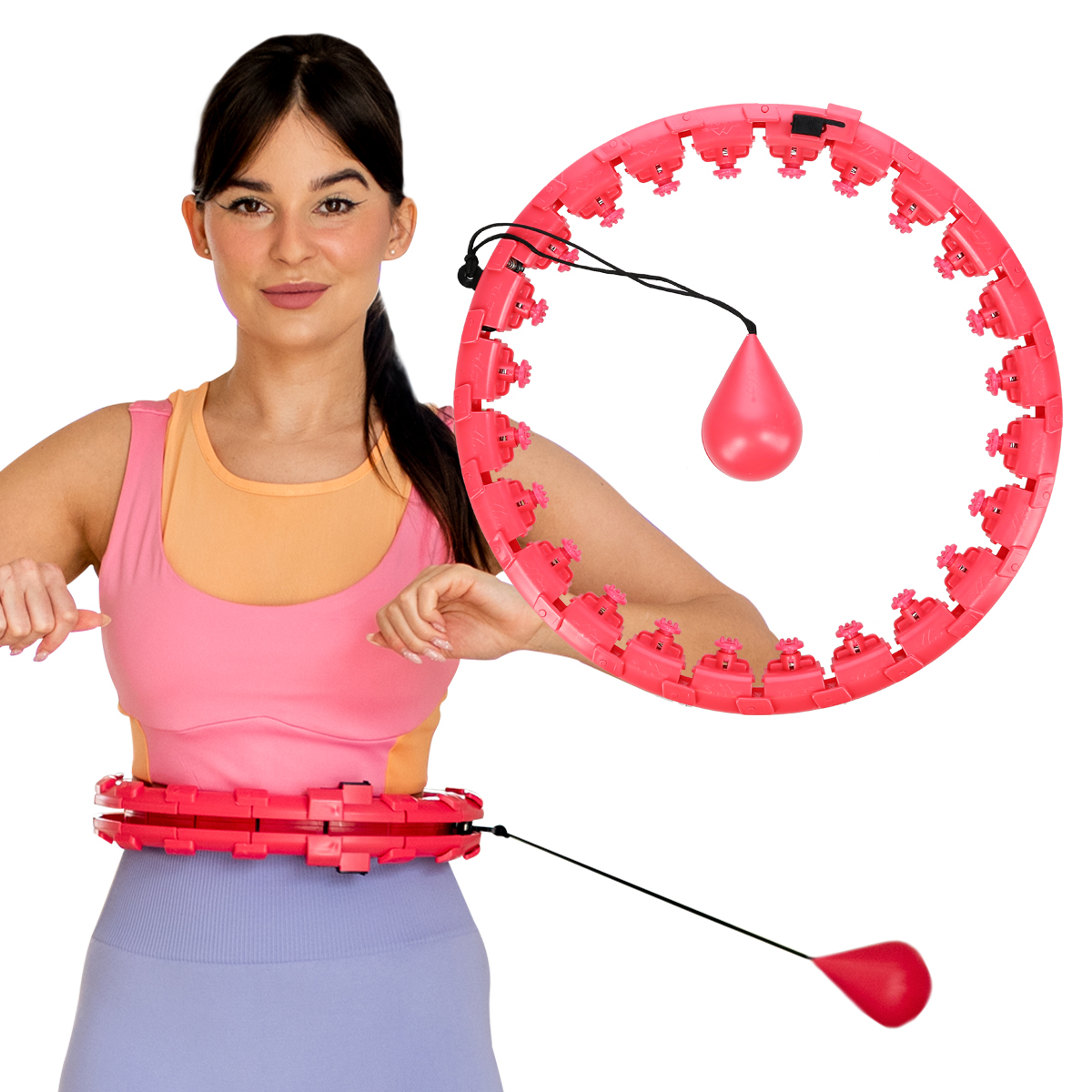 HMS FH01 ČERVENÁ MASÁŽNÍ HULA HOOP OBRUČ SE ZÁVAŽÍM