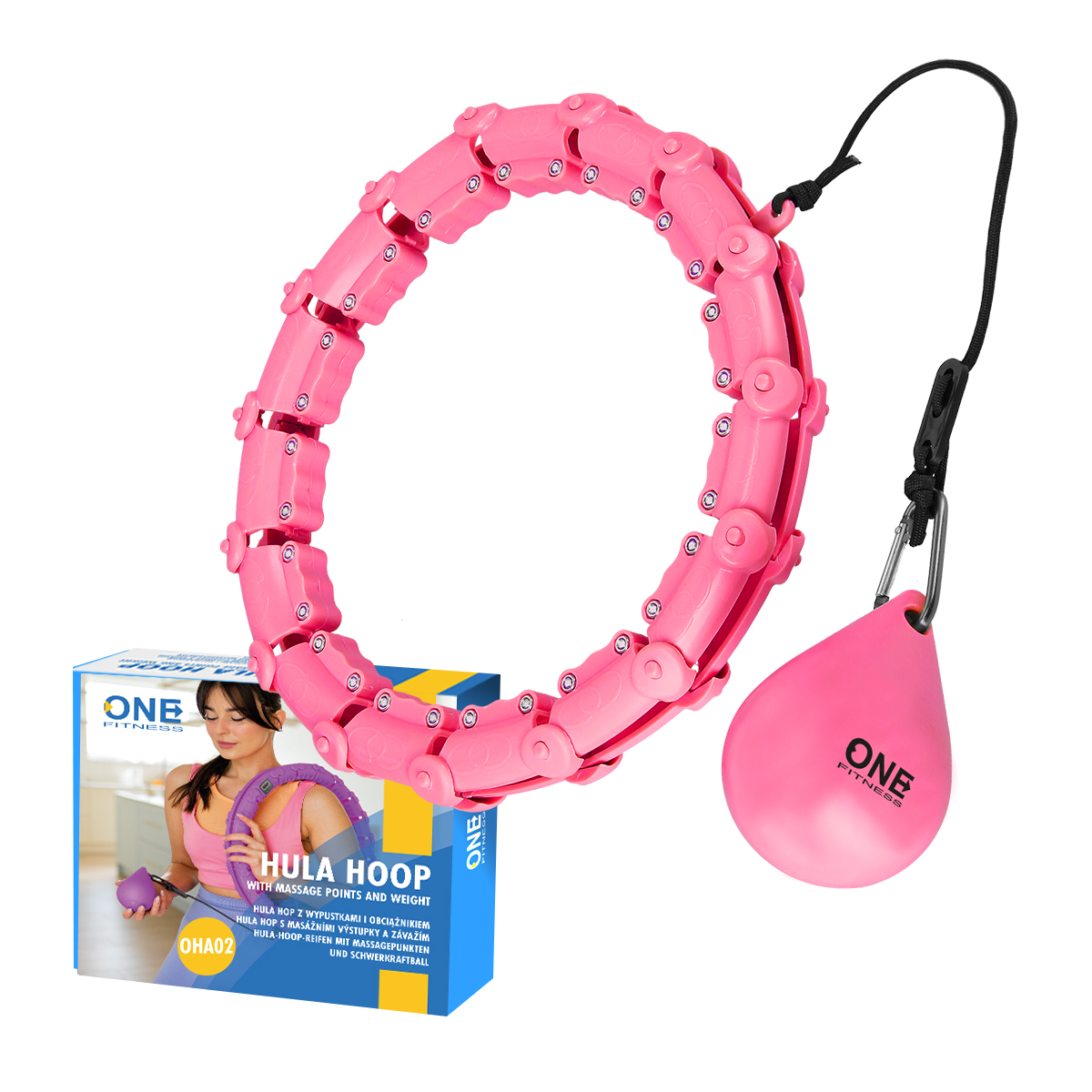 OHA02 RŮŽOVÁ MASÁŽNÍ HULA HOOP OBRUČ SE ZÁVAŽÍM ONE FITNESS