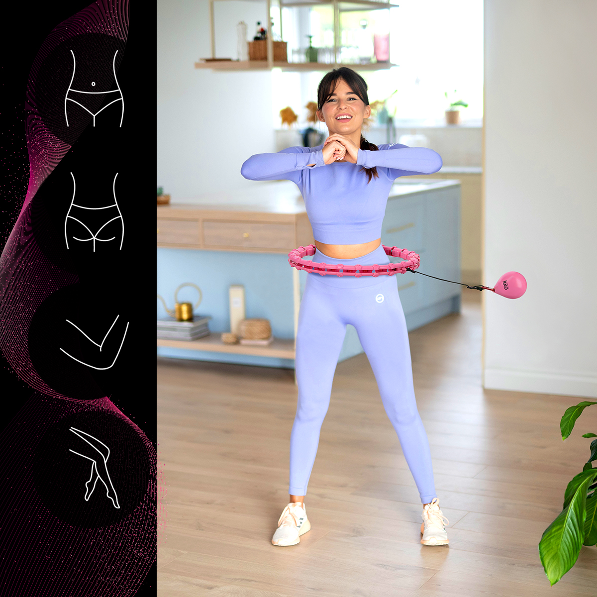 OHA02 RŮŽOVÁ MASÁŽNÍ HULA HOOP OBRUČ SE ZÁVAŽÍM ONE FITNESS