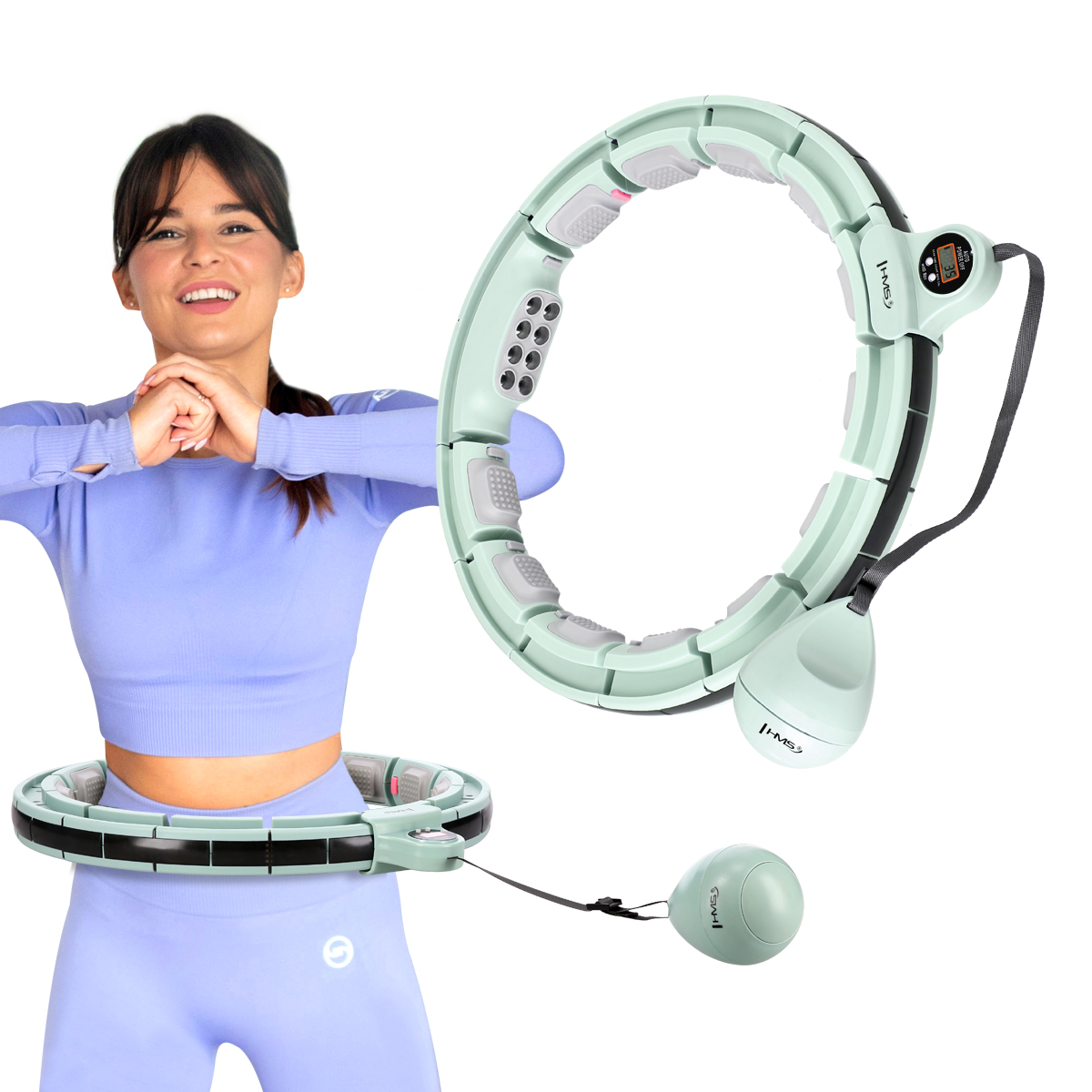 SET HHM13 + BR163 ZELENÁ HULA HOOP OBRUČ SE ZÁVAŽÍM, MAGNETY A POČÍTADLEM HMS