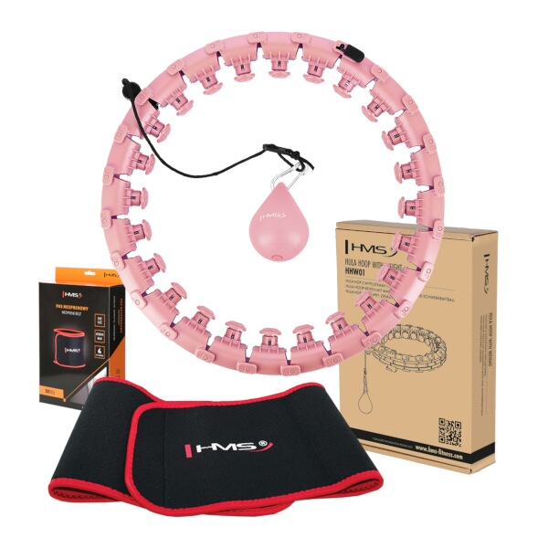 SET HHW01 + BR163 RŮŽOVÁ MASÁŽNÍ HULA HOOP OBRUČ SE ZÁVAŽÍM HMS