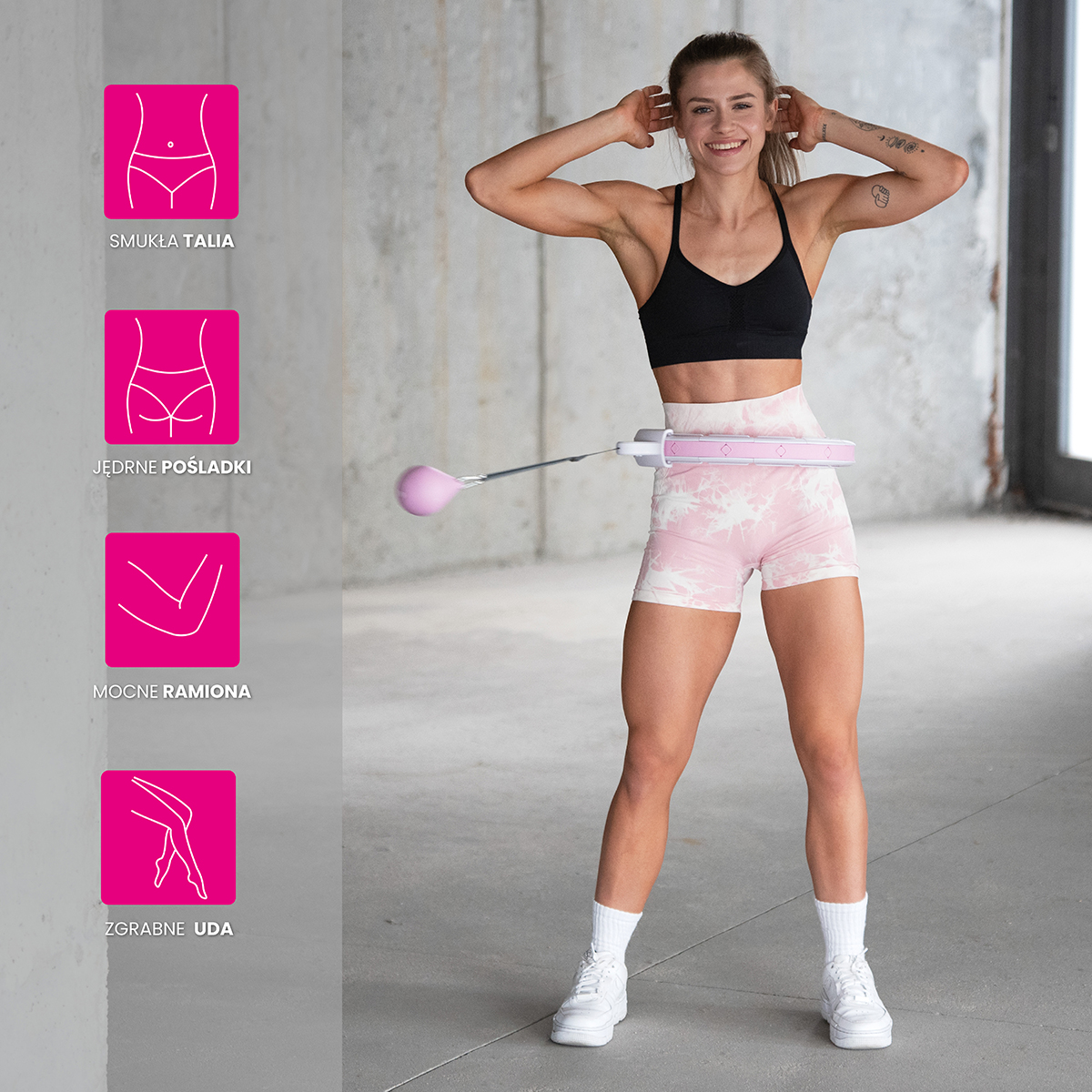 SET HHW06 + BE163 RŮŽOVÁ MASÁŽNÍ HULA HOOP OBRUČ SE ZÁVAŽÍM A POČÍTADLEM HMS