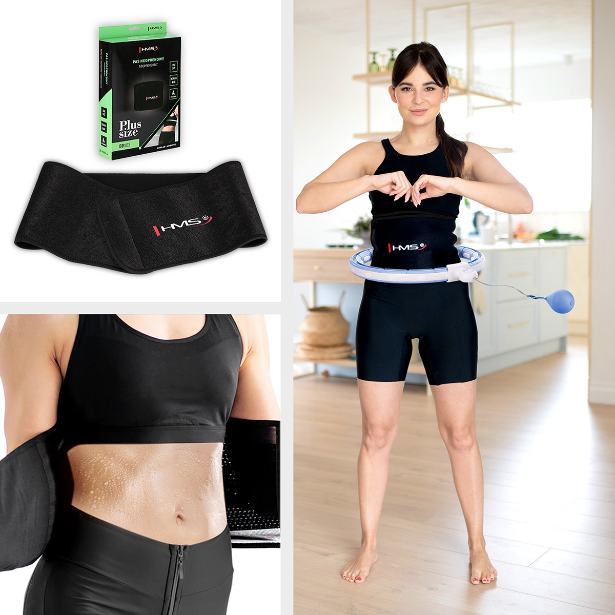 SET HHM15 MODRÁ + BR163 PLUS SIZE HULA HOOP OBRUČ SE ZÁVAŽÍM, MAGNETY A POČÍTADLEM HMS