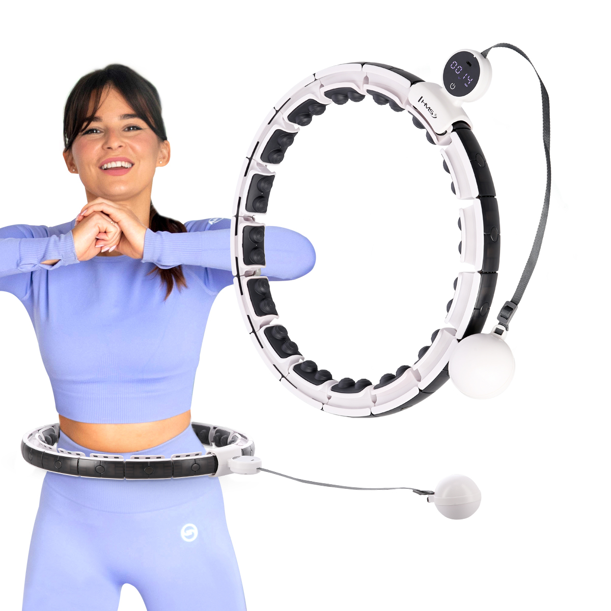 SET HHM16 BÍLÁ + BR163 PLUS SIZE HULA HOOP OBRUČ SE ZÁVAŽÍM, MAGNETY A POČÍTADLEM HMS