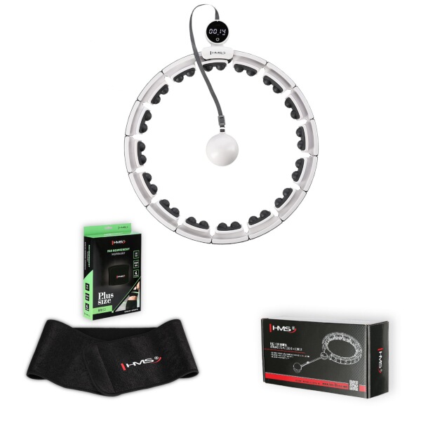 SET HHM16 BÍLÁ + BR163 PLUS SIZE HULA HOOP OBRUČ SE ZÁVAŽÍM, MAGNETY A POČÍTADLEM HMS