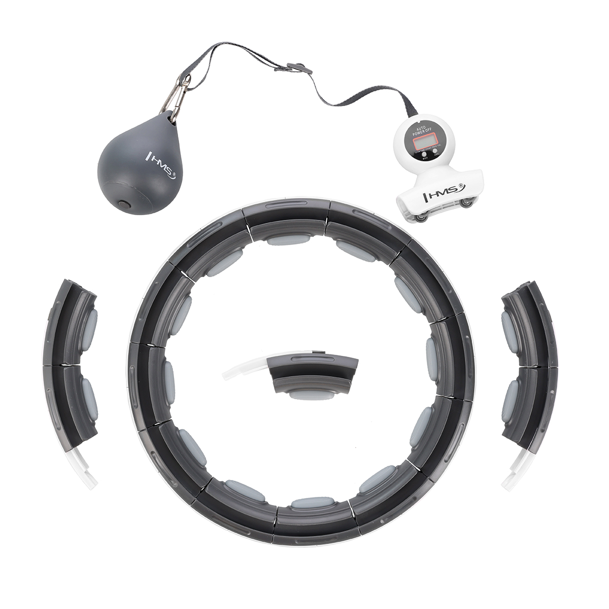 HHM15 ČERNÁ HULA HOOP OBRUČ SE ZÁVAŽÍM, MAGNETY A POČÍTADLEM HMS