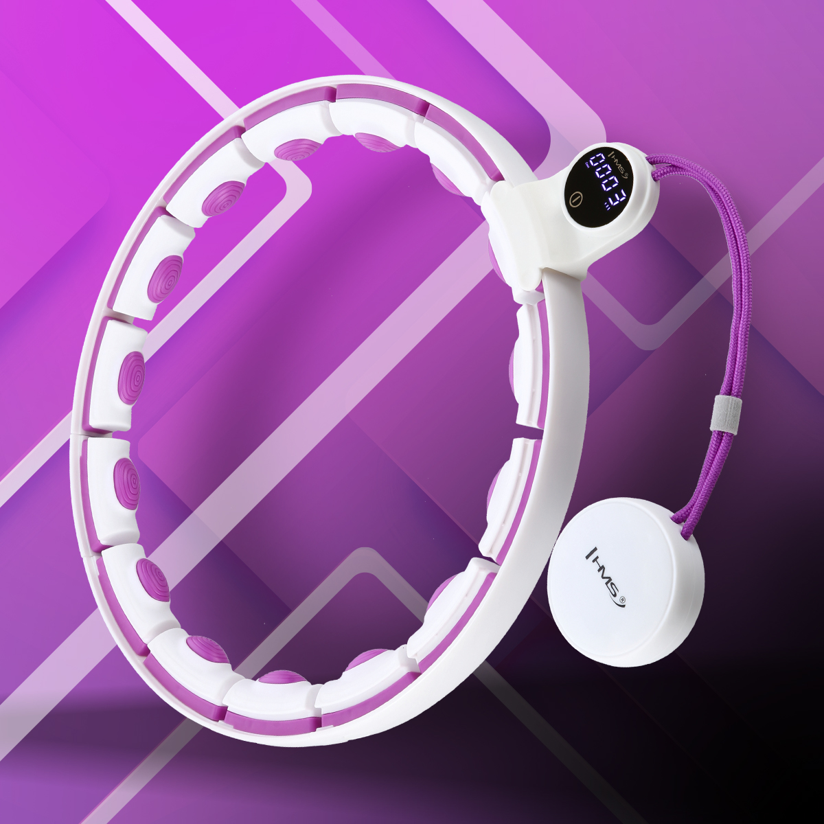 HHM17 BÍLÁ/FIALOVÁ HULA HOOP OBRUČ SE ZÁVAŽÍM, MAGNETY A POČÍTADLEM HMS