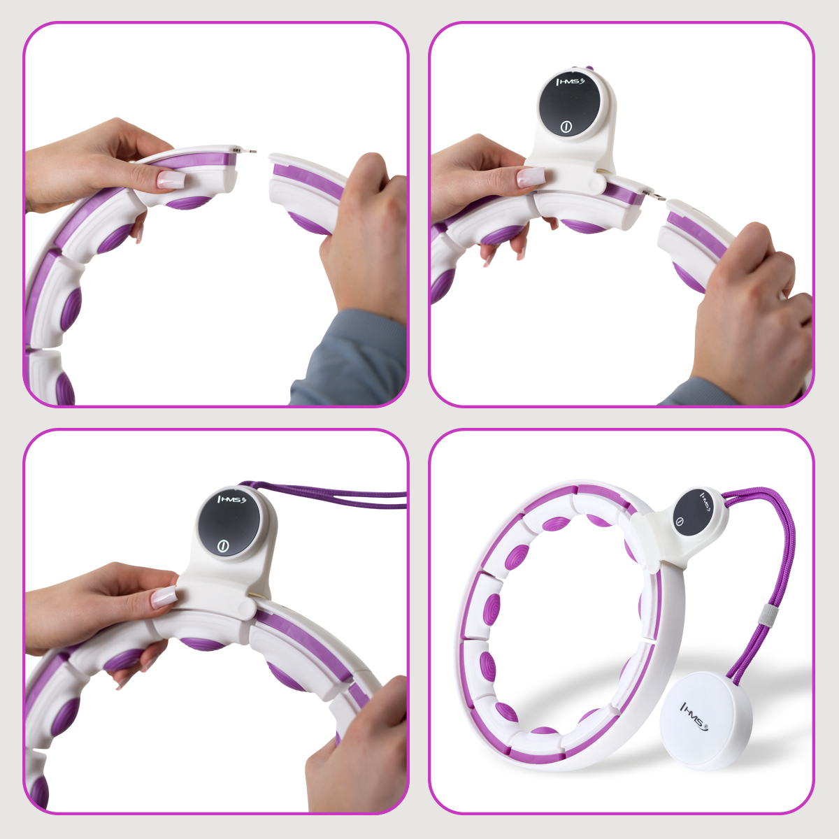 HHM17 BÍLÁ/FIALOVÁ HULA HOOP OBRUČ SE ZÁVAŽÍM, MAGNETY A POČÍTADLEM HMS