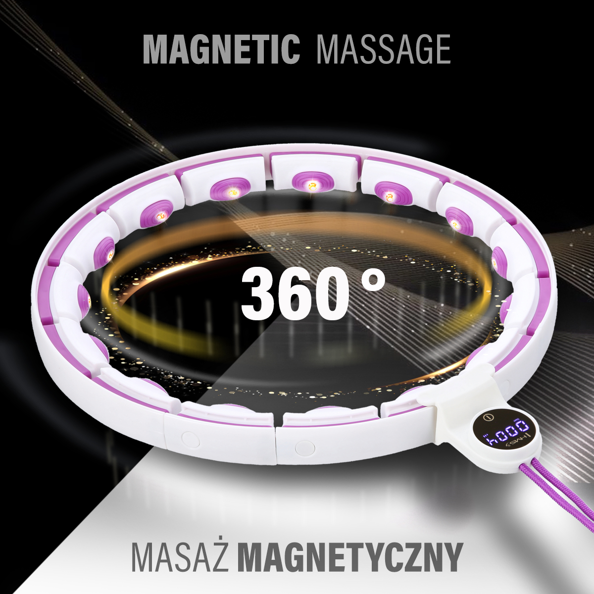 HHM17 BÍLÁ/FIALOVÁ HULA HOOP OBRUČ SE ZÁVAŽÍM, MAGNETY A POČÍTADLEM HMS
