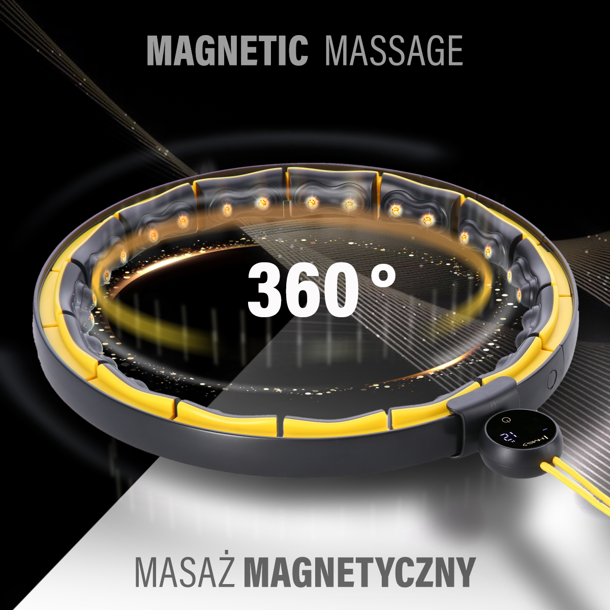 HHM21 ČERNÁ/ŽLUTÁ HULA HOOP OBRUČ SE ZÁVAŽÍM, MAGNETY A POČÍTADLEM HMS