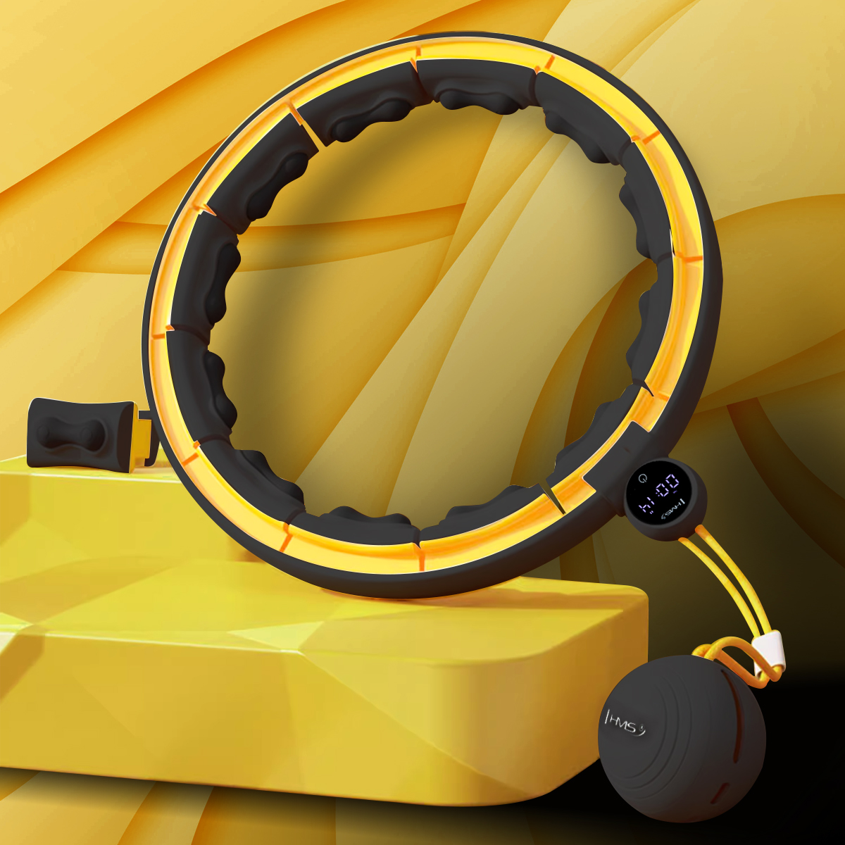 SET HHM21 + BR1313 ČERNÁ/ŽLUTÁ HULA HOOP OBRUČ SE ZÁVAŽÍM, MAGNETY A POČÍTADLEM HMS