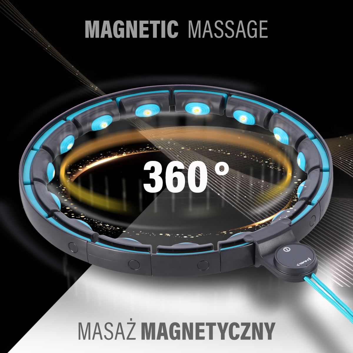 SET HHM17 + BR163 ČERNÁ/TYRKYSOVÁ HULA HOOP OBRUČ SE ZÁVAŽÍM, MAGNETY A POČÍTADLEM HMS