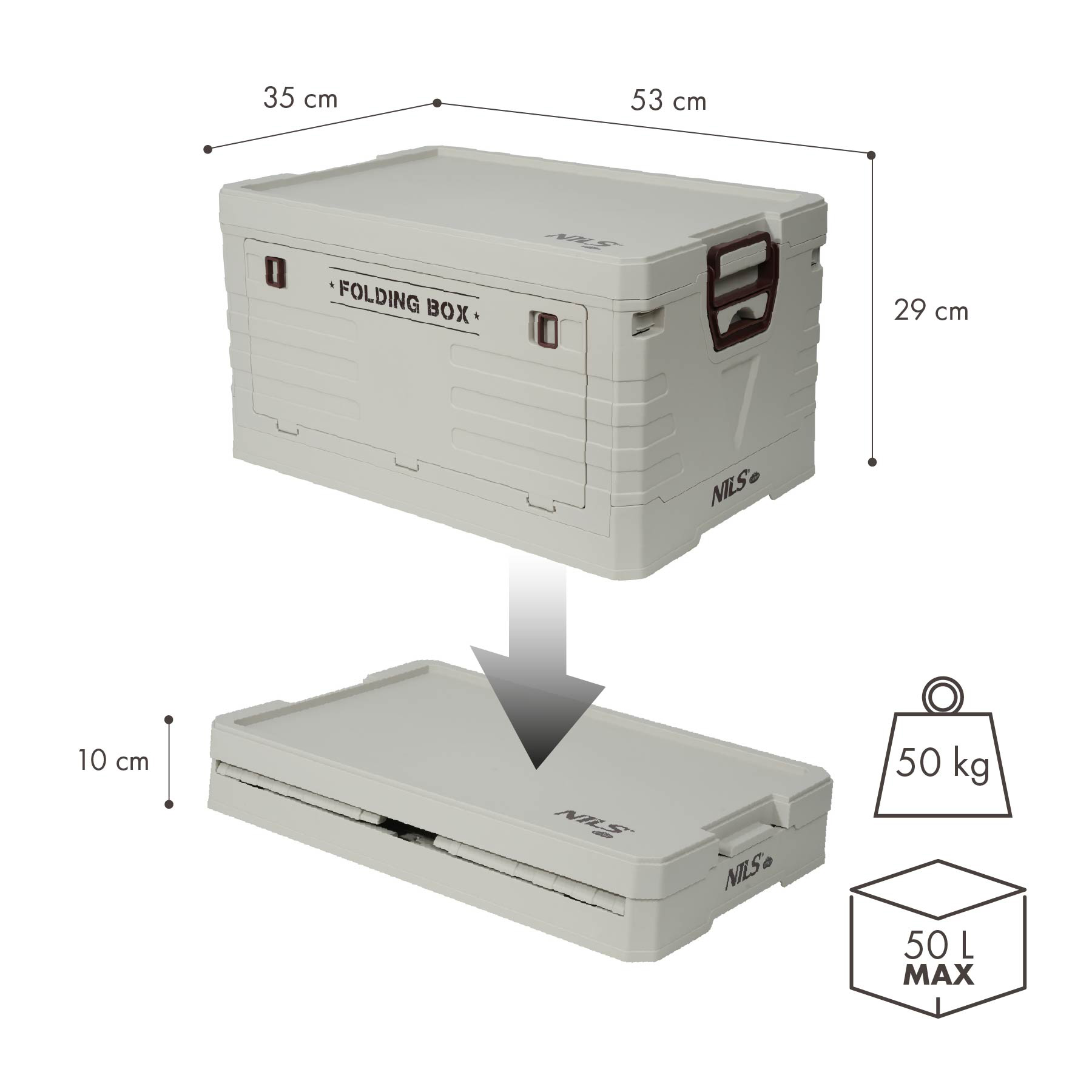 NCB4004 ŠEDÝ SKLÁDACÍ BOX S VÍKEM 50L NILS CAMP