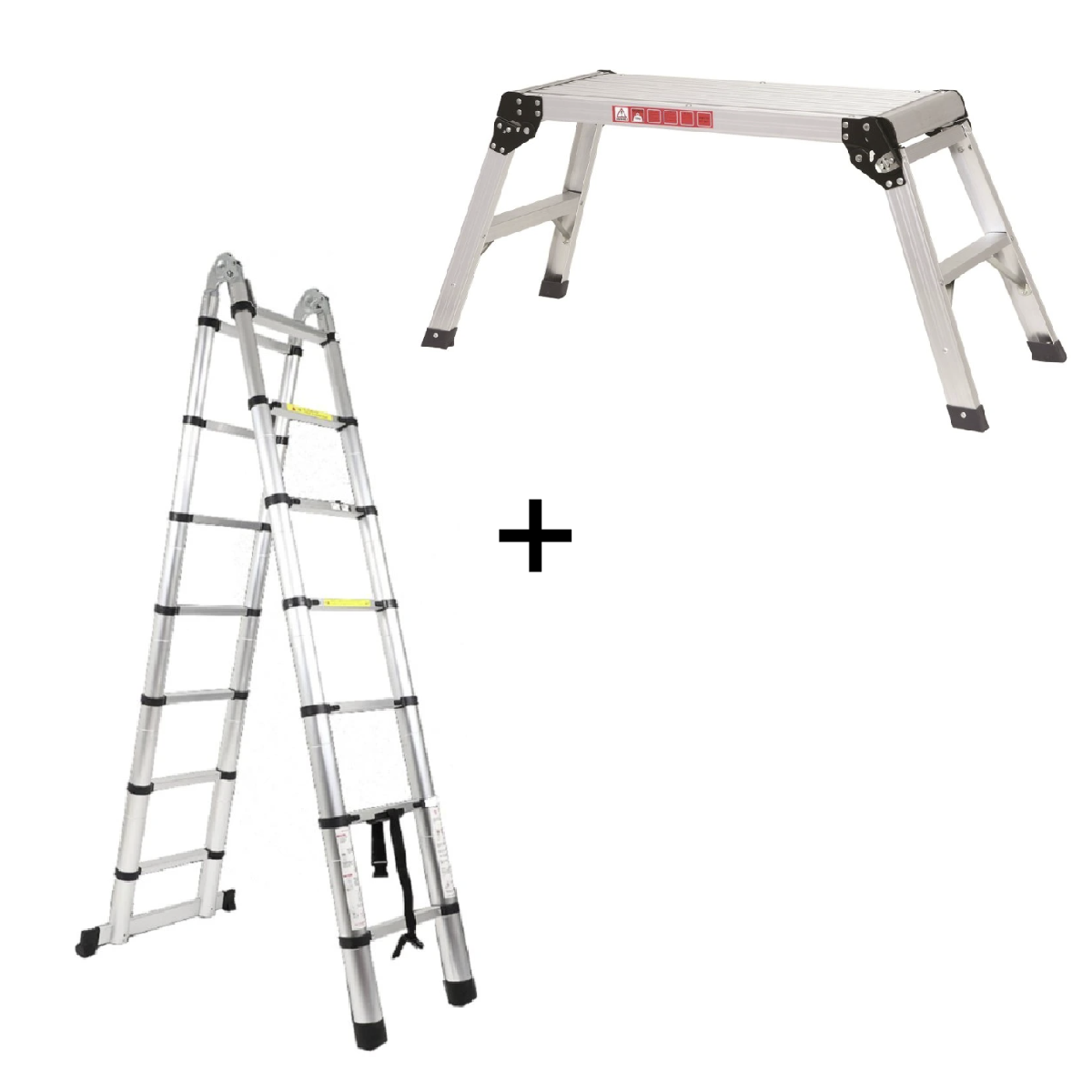 SET ALU skládací žebřík 4,4m + ZDARMA ALU plošina