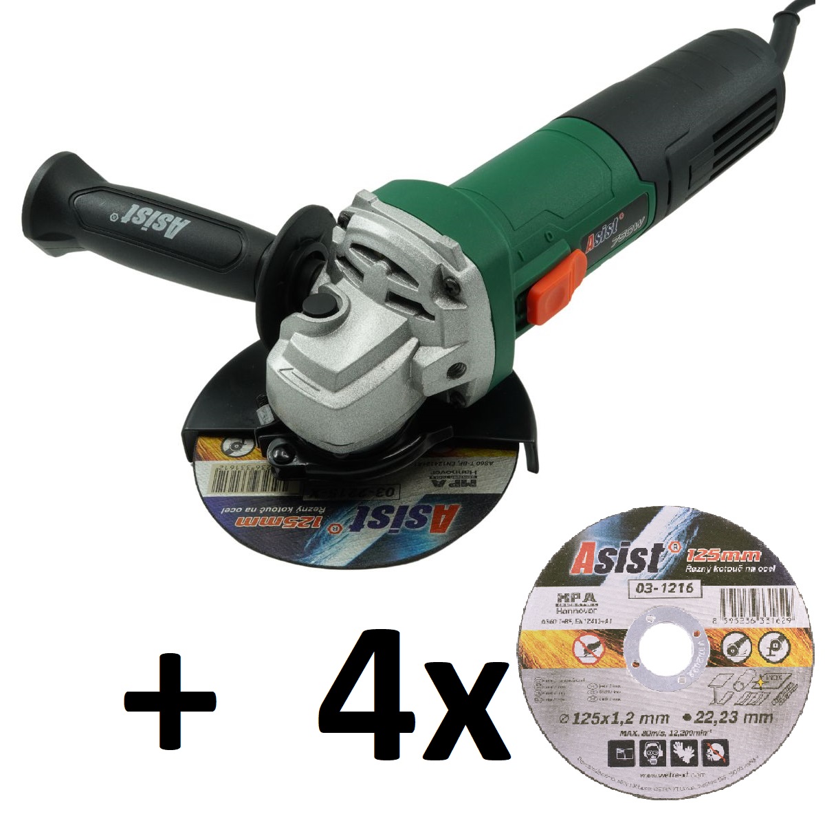 Asist AE3U75DN-1-SAD Úhlová bruska 750 W, 125 mm + 4x kotouč ZDARMA