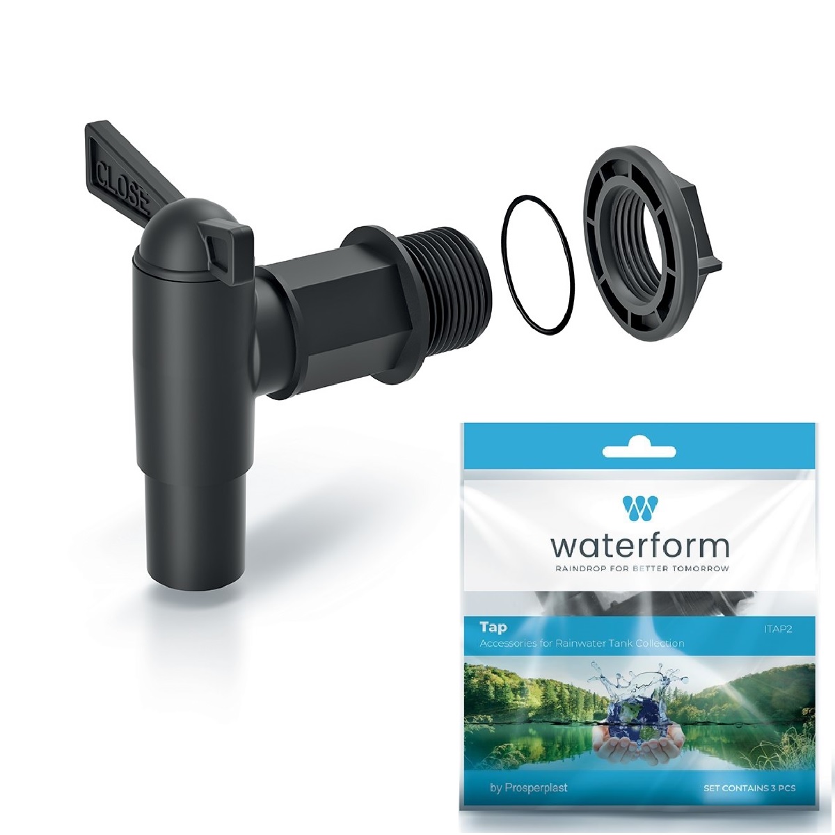 Waterform ITAP2-S411 Kohoutek k sudu na dešťovou vodu CANTAP 2, černý