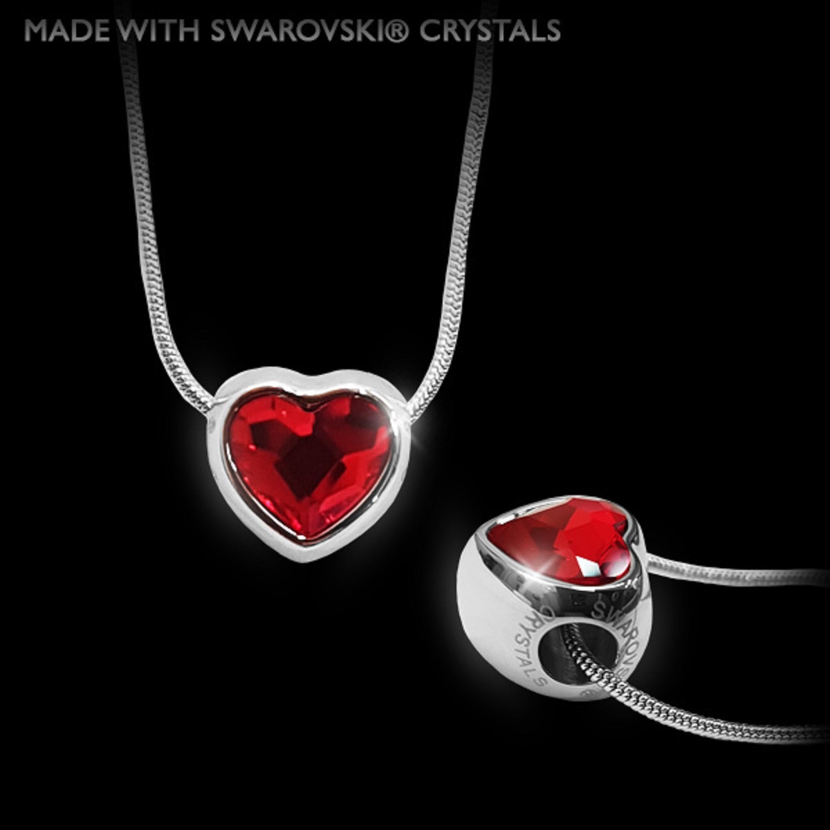 Swarovski-Crystals Náhrdelník červené srdce s originálním rytím spol. Swarovski. Řetízek Rhodium 45cm