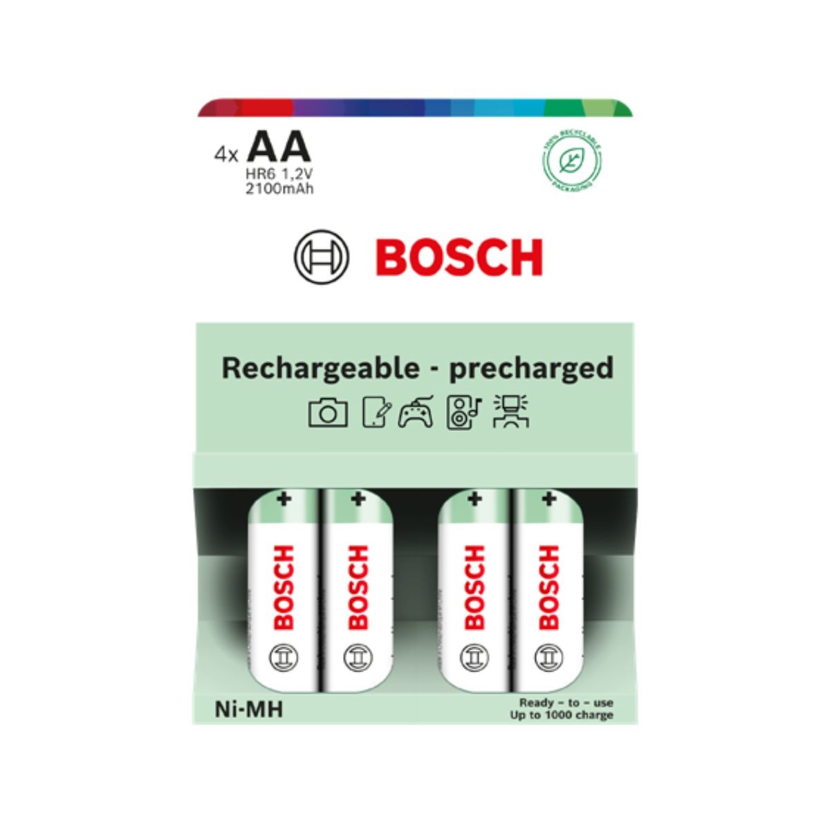 BOSCH Rechargeable-precharged HR6B4P2100-00 Nabíjecí baterie AA 2100 mAh, 4 ks