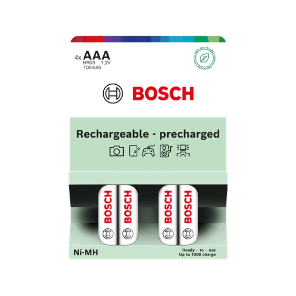 BOSCH Rechargeable-precharged HR03B4P700-00 Nabíjecí baterie AAA 700 mAh 4ks