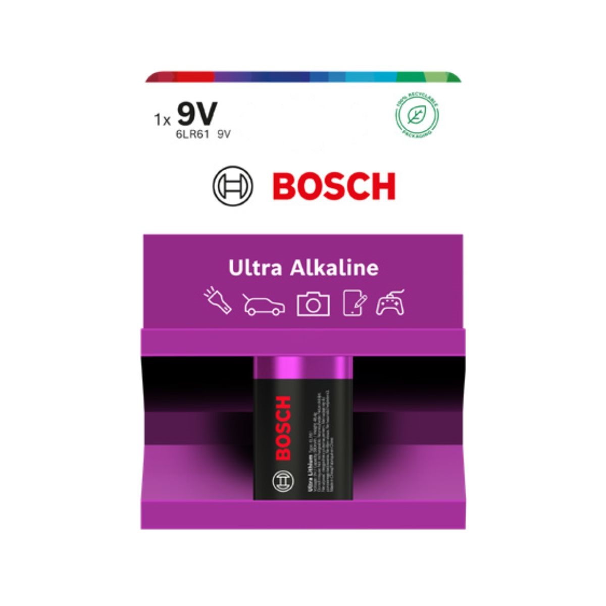 BOSCH Ultra Alkaline 6LR61UA1B-00 Baterie 9V, 1 ks