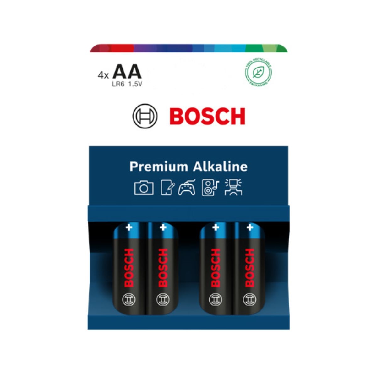Levně BOSCH Premium Alkaline LR6PA4B-00 Baterie AA, 4 ks