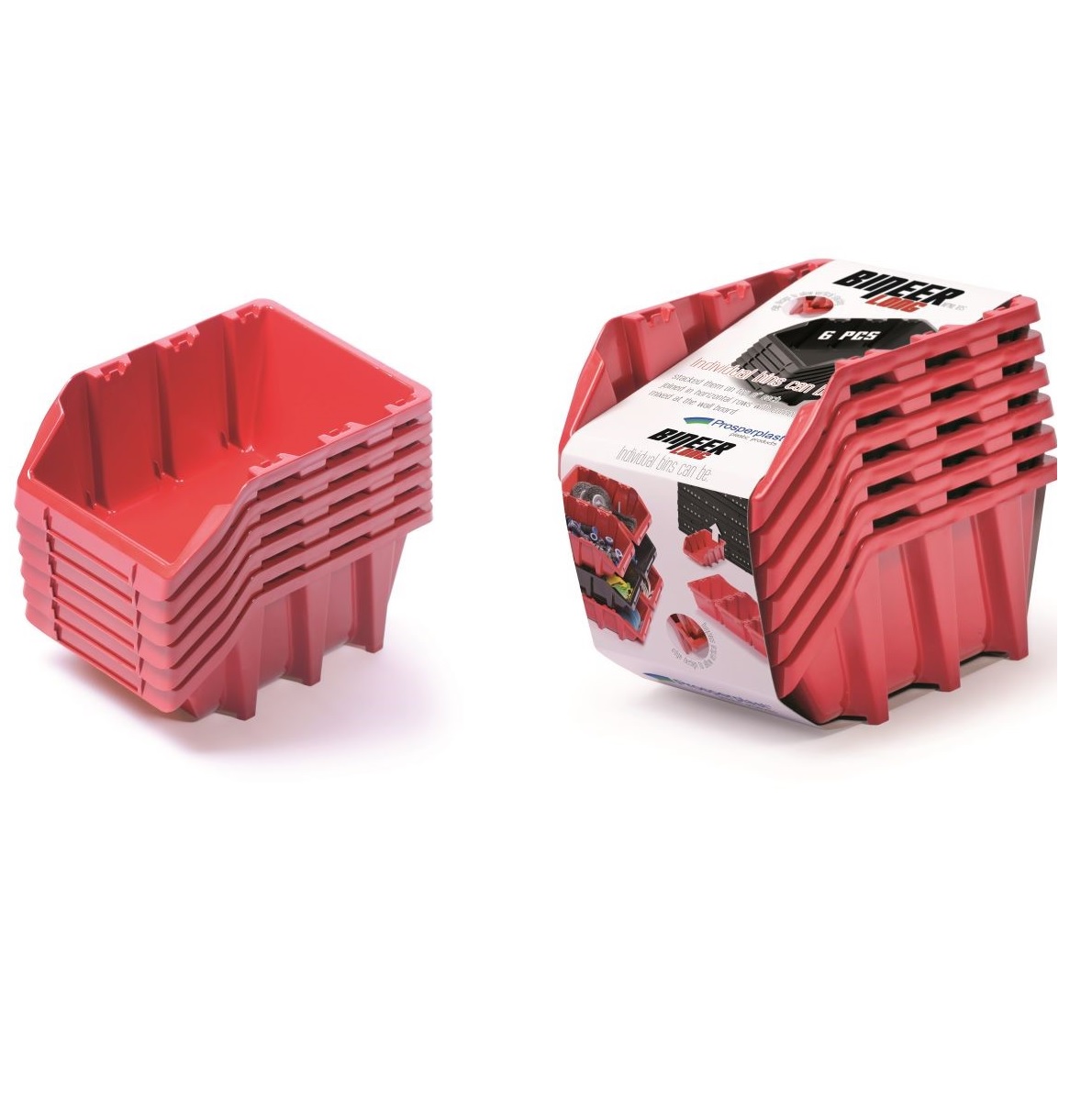 PROSPERPLAST Set úložných boxů 6ks BINEER LONG 249x158x114mm, červený