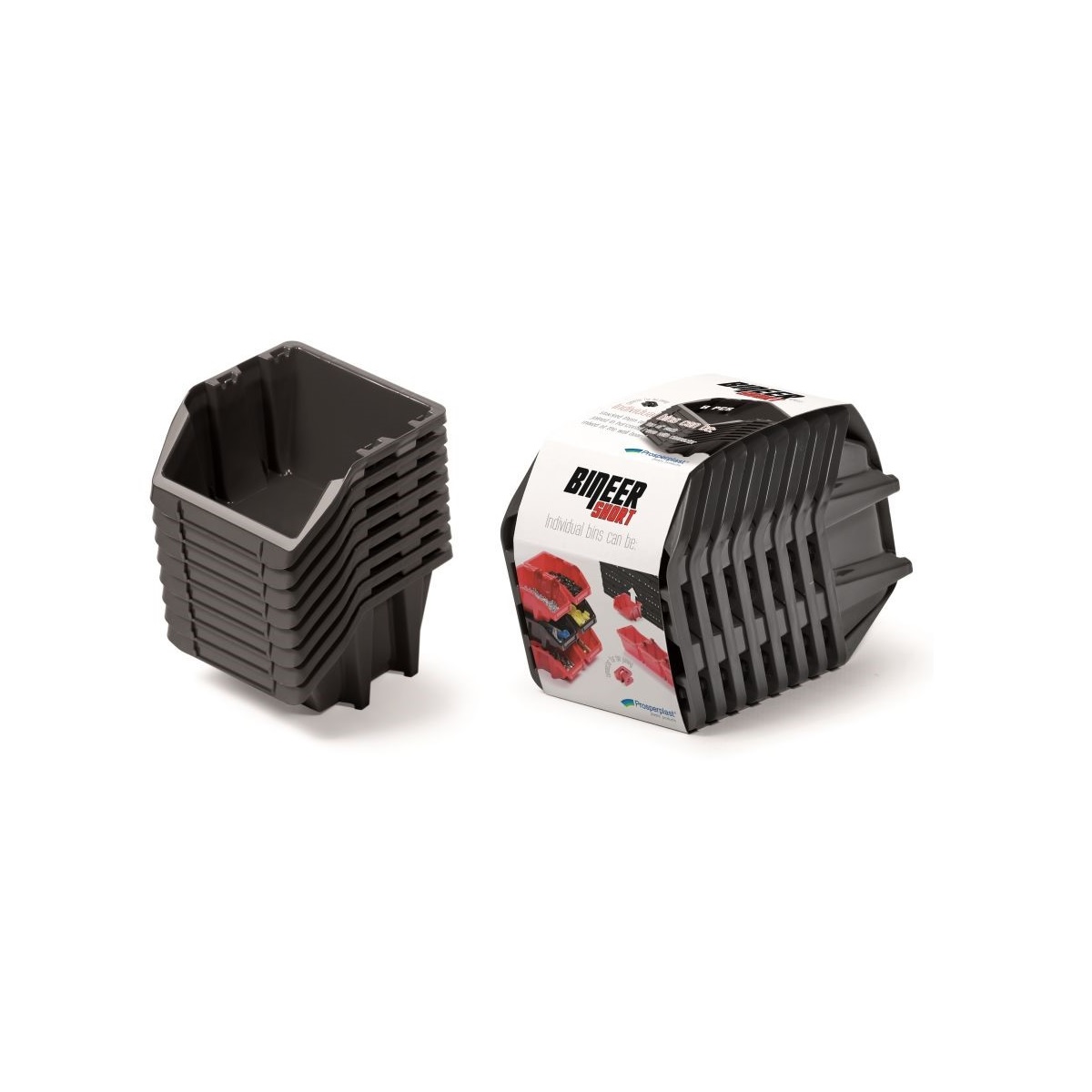 PROSPERPLAST Set úložných boxů 8ks BINEER SHORT 144x118x84 mm černý