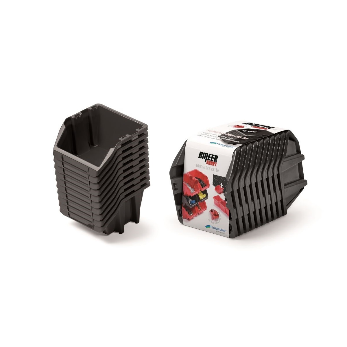 PROSPERPLAST Set úložných boxů 10ks BINEER SHORT 187x158x114 mm černý