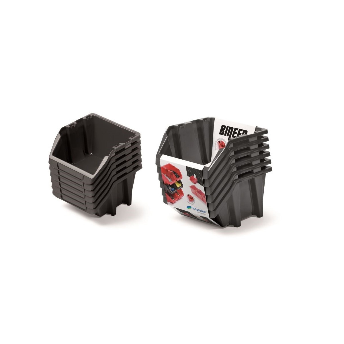 PROSPERPLAST Set úložných boxů 6ks BINEER SHORT 214x198x133 mm černý