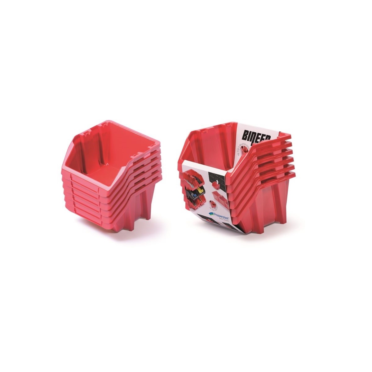 PROSPERPLAST Set úložných boxů 6ks BINEER SHORT 214x198x133 mm červený