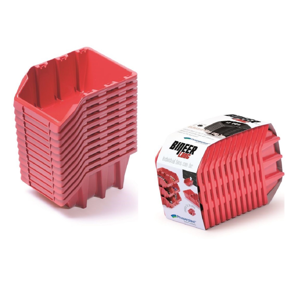 PROSPERPLAST Set úložných boxů 12ks BINEER LONG SET 120x77x60mm, červený