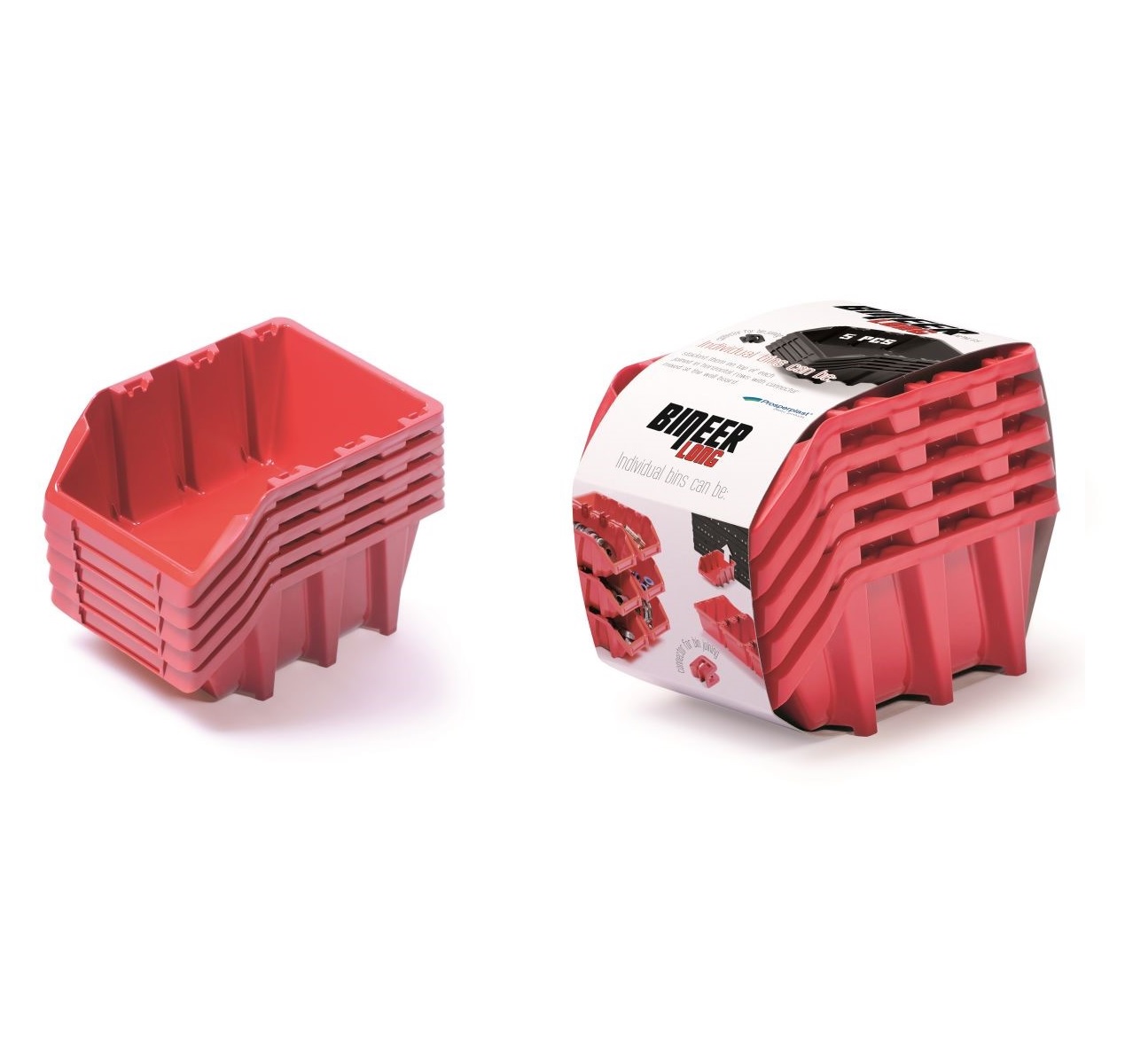 PROSPERPLAST Set úložných boxů 5ks BINEER LONG 198x118x82mm, červený