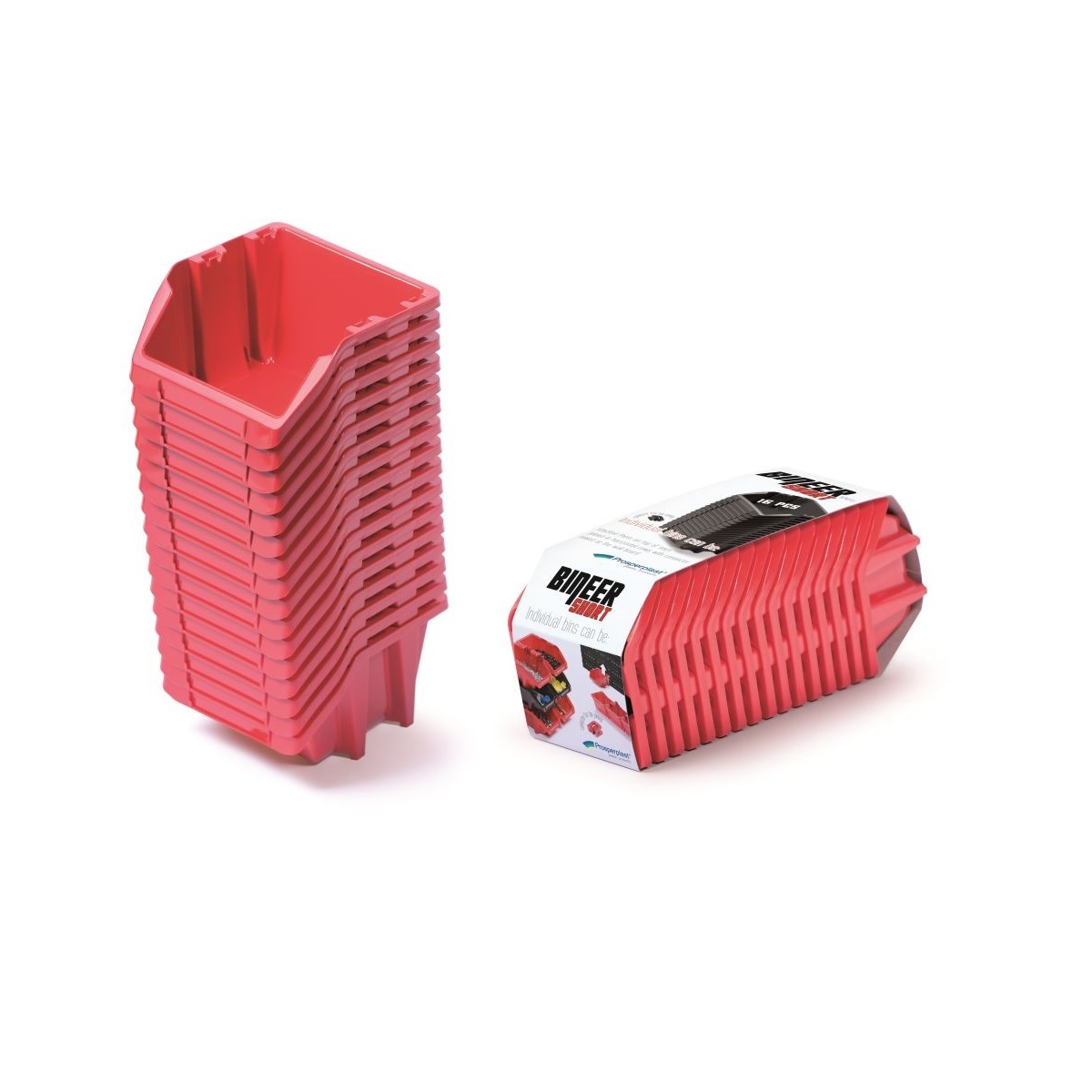 PROSPERPLAST Set úložných boxů 16ks BINEER SHORT 92x77x60 mm červený