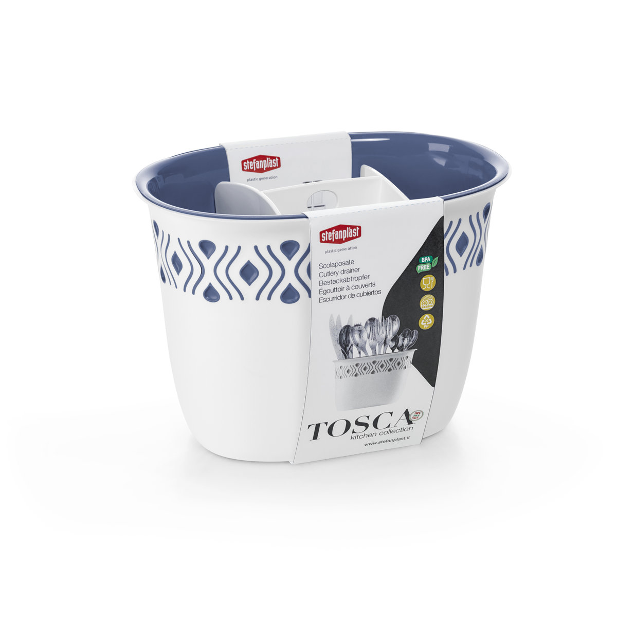 STEFANPLAST Odkapávač na příbory Tosca bílý/modrý