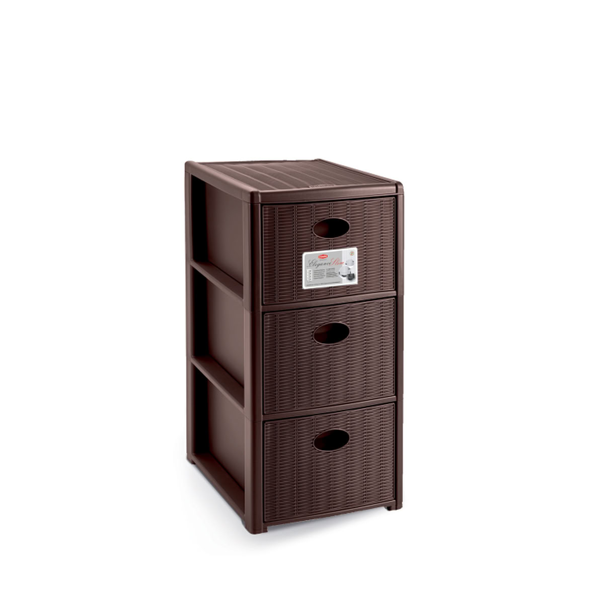 STEFANPLAST Úložný plastový regál Elegance Slim, 3 zásuvky, hnědý