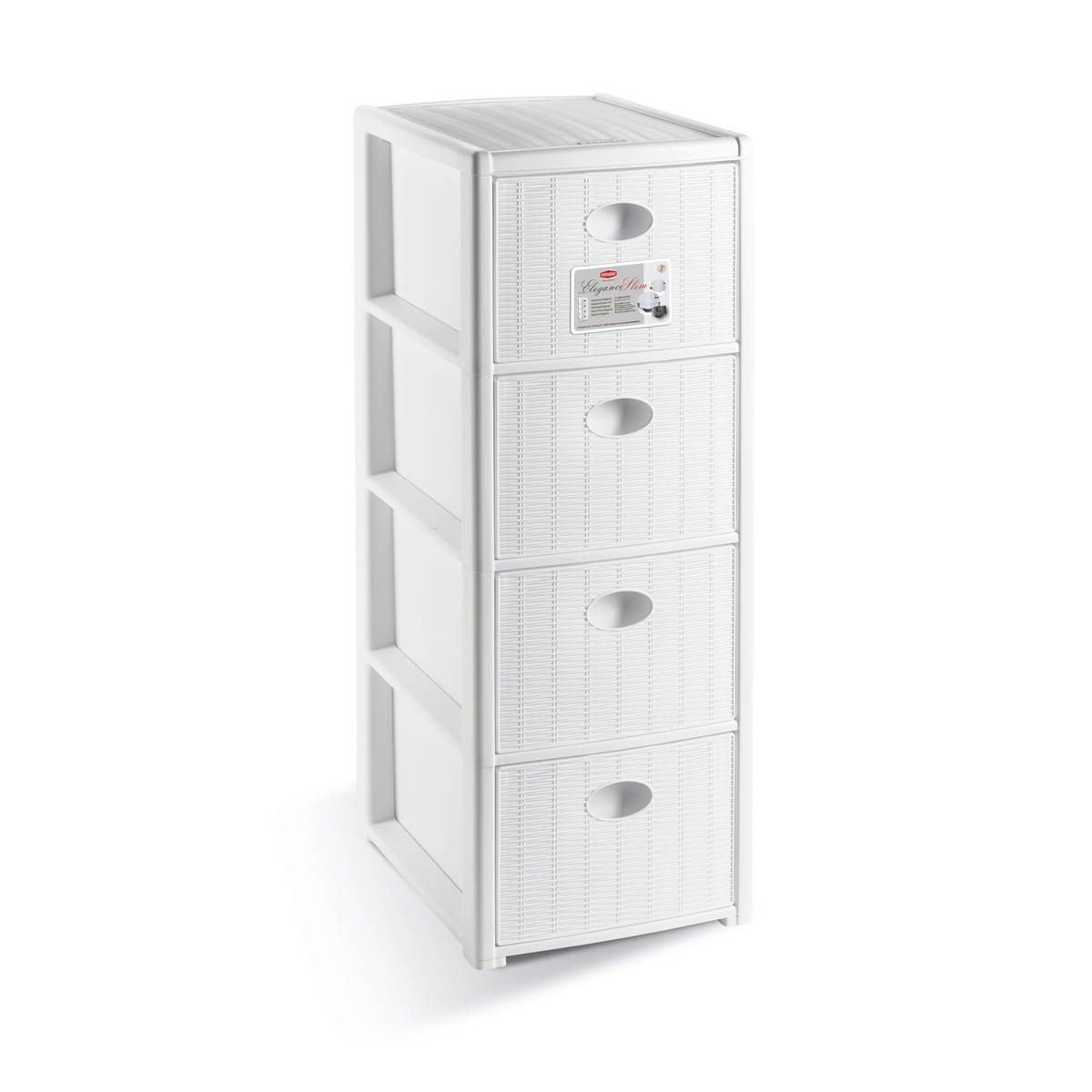 STEFANPLAST Úložný plastový regál Elegance Slim, 4 zásuvky, bílý