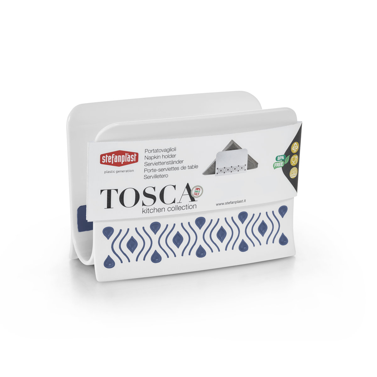 STEFANPLAST Plastový stojánek na ubrousky Tosca bílý/modrý