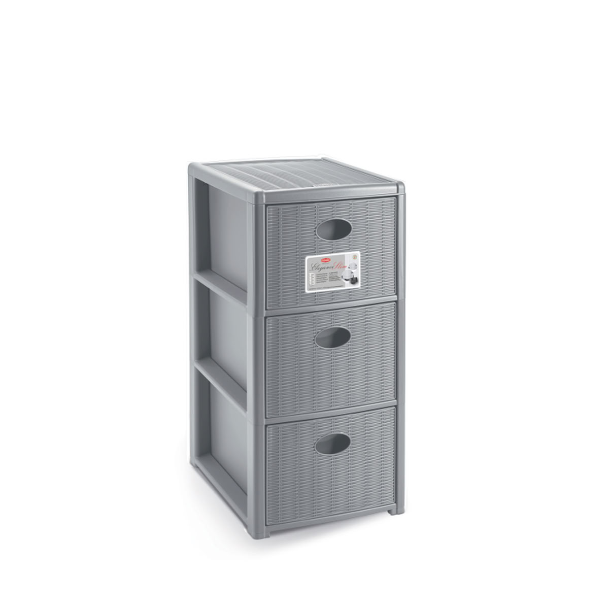 STEFANPLAST Úložný plastový regál Elegance Slim, 3 zásuvky, šedý