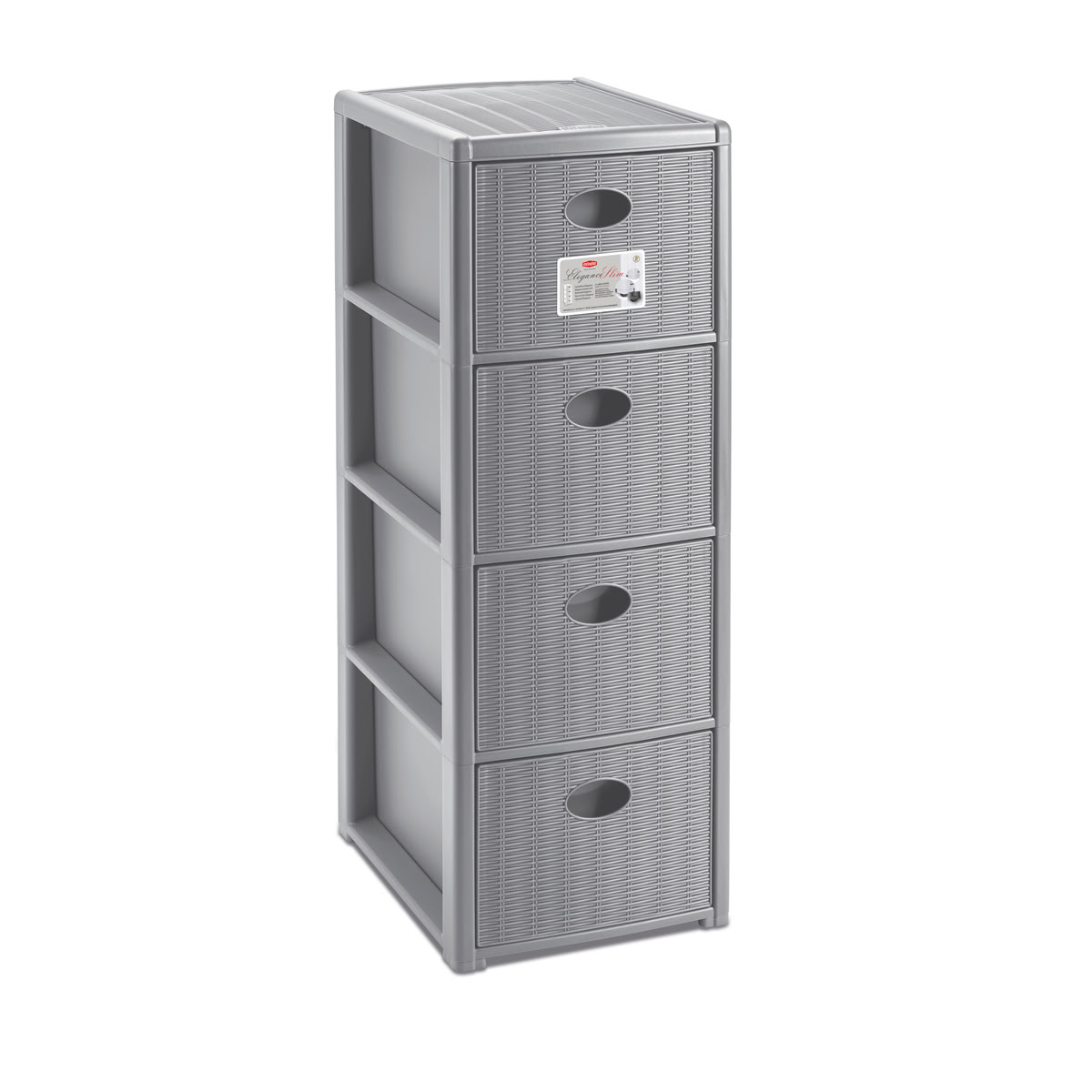 STEFANPLAST Úložný plastový regál Elegance Slim, 4 zásuvky, šedý