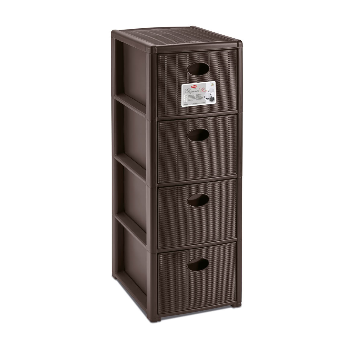 STEFANPLAST Úložný plastový regál Elegance Slim, 4 zásuvky, hnědý