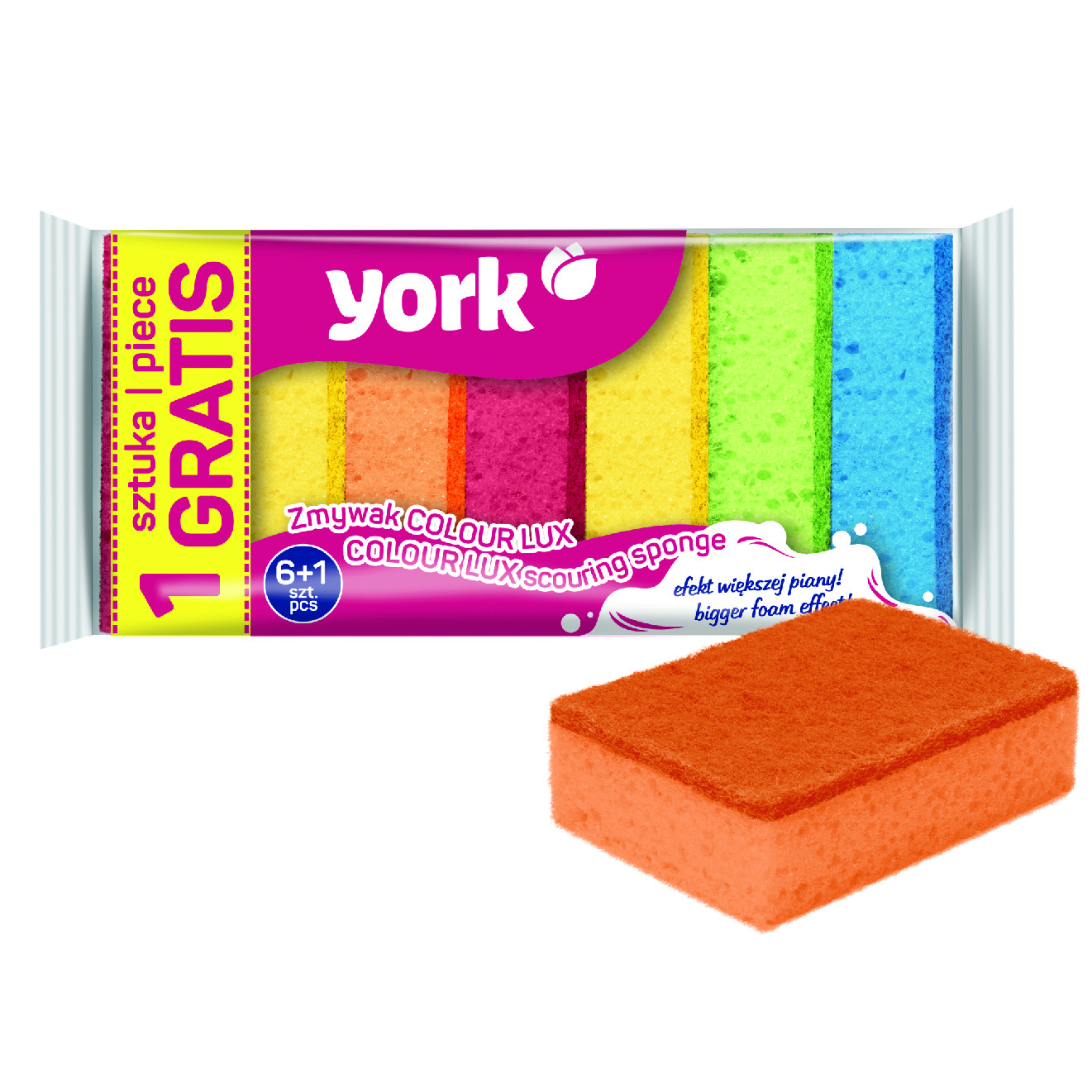 YORK Drhnoucí houbička COLOUR LUX 6+1 ks